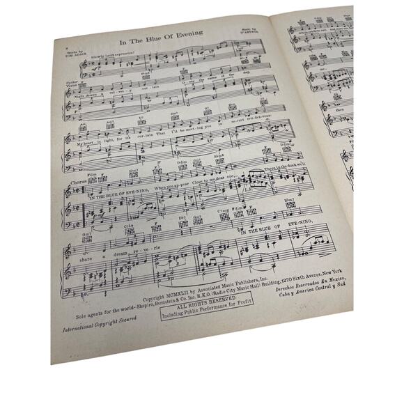 In The Blue Of The Evening Sheet Music 1942 Tom Adair DArtega Vintage - Picture 4 of 5